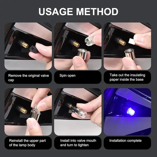 Vista 4 de ZKFAR 6 unidades de luz de tapa de vástago de válvula de cubo de rueda de automóvil, luz impermeable para válvulas de flash de neumáticos, Azul