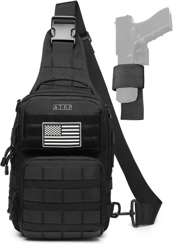 ATBP - Mochila táctica con bandolera con funda para pistola, bolso militar cruzado para hombre, mochila de un solo hombro de 10L, Negro, Mediana,
