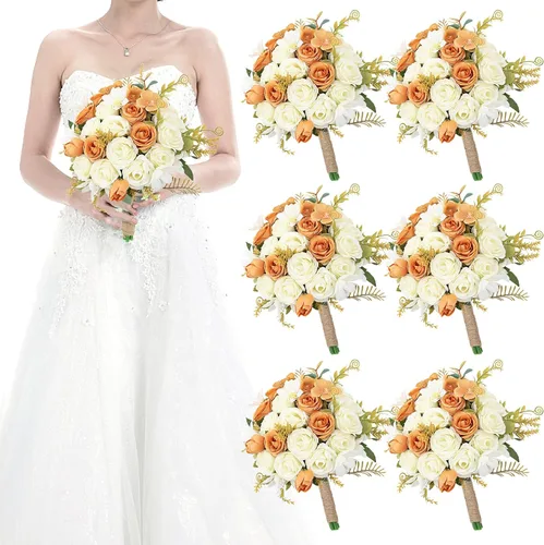 Vista 40 de Ramos para dama de honor para boda - Ramo de flores artificiales de 7 pulgadas para fiesta, ceremonia, aniversario, centros de mesa para mesa de Azul