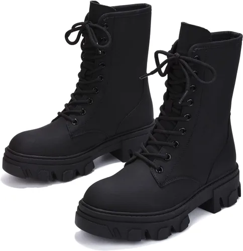 Vista 3 de Cape Robbin Chrisley Botas de combate para mujer, botas de plataforma con tacones gruesos de bloque, botas altas para mujer