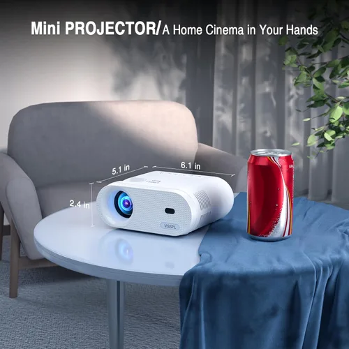 Vista 3 de Mini proyector, proyector de video VISSPL Full HD 1080P, proyector portátil para exteriores con trípode, regalo para niños, proyector de películas