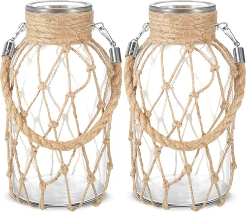 Juego de 2 jarrones de cristal de flores secas de 7.9 x 4 pulgadas, jarrón de mimbre para decoración costera para mesas de boda, hogar, rústico,