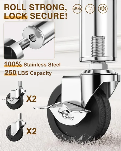 Vista 5 de Perchero de ropa resistente con carga de 520 libras, perchero ajustable con ruedas resistentes, percheros industriales de metal para colgar ropa