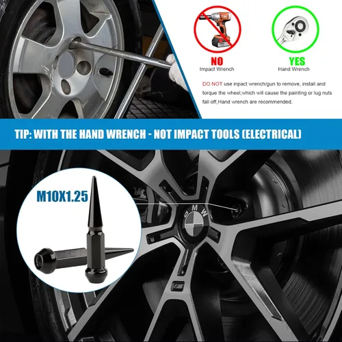 Vista 6 de JiiinMiiin M10 x 1.25 tuercas largas de acero, paso de rosca de 10 x 1.25 pulgadas, juego de 16 tuercas de rueda ATV con un enchufe. [Negro]