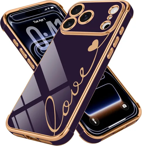 Vista 50 de LCHULLE Funda compatible con iPhone 12 para mujeres y niñas, bonito diseño de corazón de amor con enchapado de lujo, cubierta de TPU suave a prueba