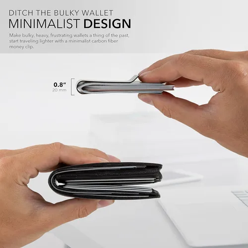 Vista 4 de SERMAN BRANDS Clip de dinero de fibra de carbono para hombres Cartera delgada con clip de dinero RFID, bolsillo frontal minimalista, cartera EDC