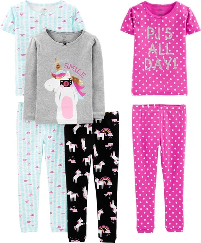 Vista 8 de Simple Joys by Carter's Conjunto de pijama de algodón ajustado de 6 piezas para bebés, niños pequeños y niñas, paquete de 3