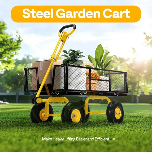Vista 2 de VIVOHOME - Carrito de jardín de acero, altamente resistente, 900 libras, para patio y jardín, con neumático de 10 pulgadas y asa para conectar a ATV