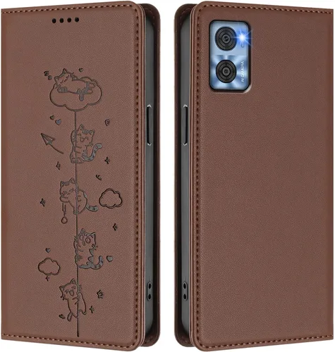 Vista 9 de Wallet Phone Case for Moto E22 4G Cover, Playful Cat PU Leather Phone Cover with 2 Card Slots & Hidden Flip Kickstand, TPU Shockproof Protective