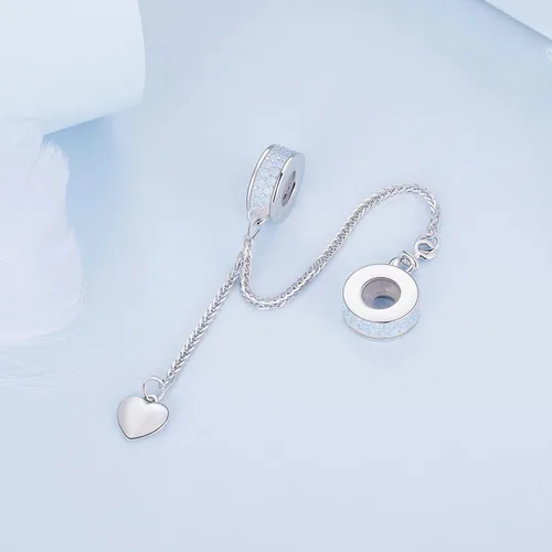 Vista 6 de Safety Chain Charms with 2 Rubber Spacer Stoppers 925 Sterling Silver Beads fit Pandora Bracelet for Women