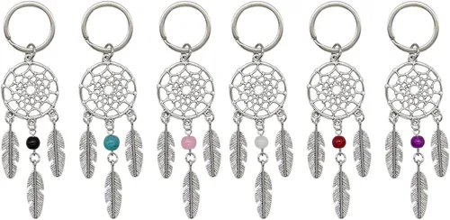 AUEAR, Paquete de 6 llaveros de atrapasueños hechos a mano de plata para bolsas, accesorios de adorno, joyería y manualidades