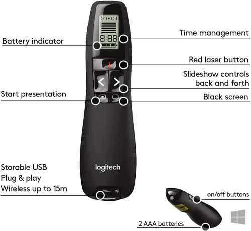 Vista 6 de Presentador inalámbrico Logitech R800 con puntero láser verde