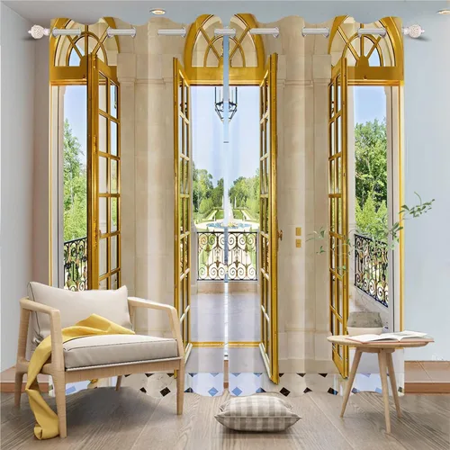 Vista 110 de Cortinas opacas para ventana con vista de cascada, día soleado, amanecer, primavera, paisaje natural, cortinas de ventana con aislamiento térmico