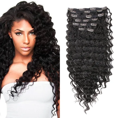 Vista 10 de Extensiones de cabello sintético rizado con clip, de doble trama, cabeza completa, ondas profundas, resistentes al calor, cabello grueso con clip, 7