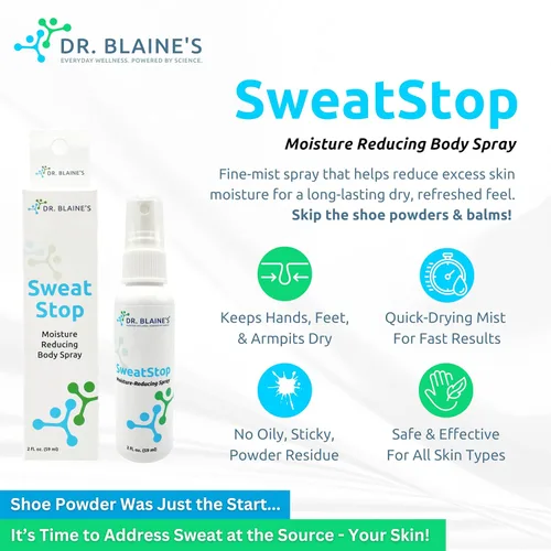Vista 2 de Dr. Blaines SweatStop - Hiperhidrosis extrafuerte derivada de plantas, tratamiento de manos sudorosas, antitranspirante, spray corporal eficaz
