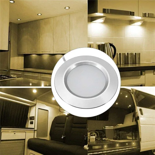 Vista 2 de Luces LED de 12 voltios para caravana, barco, remolque, cámper, blanco cálido, 2800 K, 300 lúmenes, 3 W, bajo voltaje, mini luz empotrable