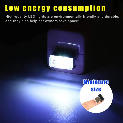 Vista 5 de Augeny - 4 luces LED USB para interior de coche, lámpara de ambiente con conexión USB, luz nocturna decorativa, kit de iluminación ambiental Blanco
