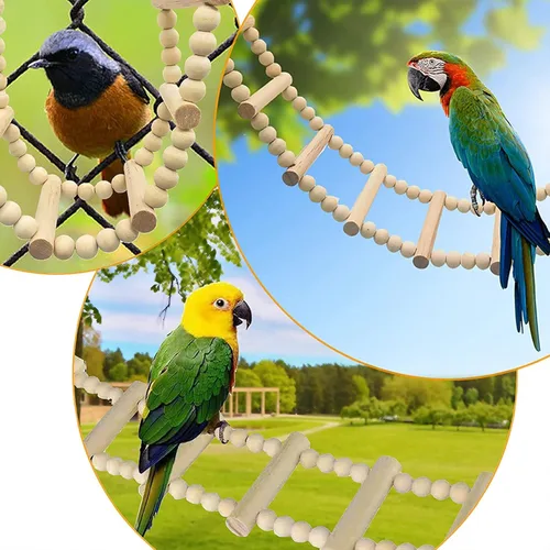 Vista 2 de Puente de escalera para pájaros, juguetes de madera para escalada y columpio, accesorios de jaula para pájaros, ratas, loros, hámster, ardilla