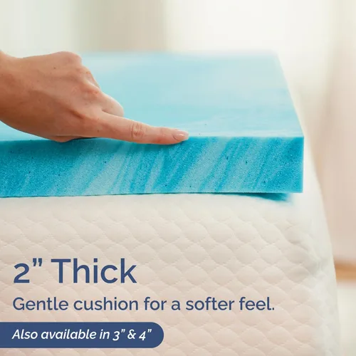 Vista 6 de Cubrecolchón de espuma viscoelástica individual de 2 pulgadas, con infusión de gel refrescante, almohadilla de colchón suave y ventilada