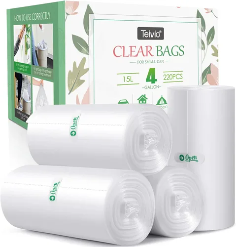 Bolsas de basura fuertes de 4 galones, 220 unidades, bolsas de basura para baño, bolsas de plástico pequeñas para oficina en casa, cocina, se