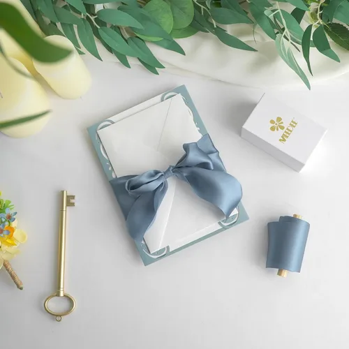 Vista 7 de MEEDEE Cinta de seda azul polvoriento, seda de 2 pulgadas, 5 yardas en carrete, perfecta para manualidades, decoración de bodas, ramos de flores