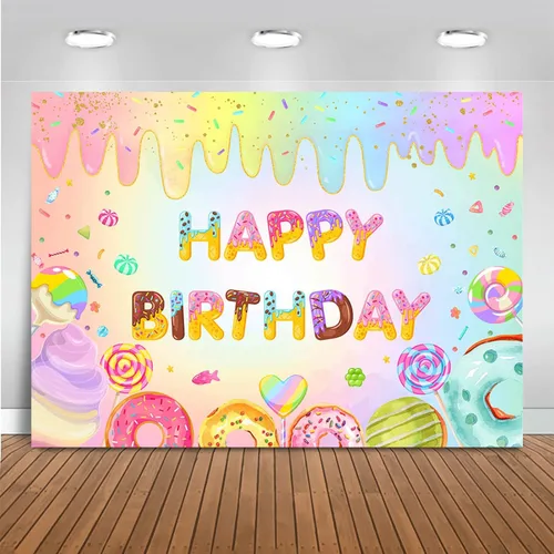 Mocsicka Fondo de dona de feliz cumpleaños para niñas, decoración de fiesta de cumpleaños, decoración de fondo, mesa de pastel, pancarta, dona,