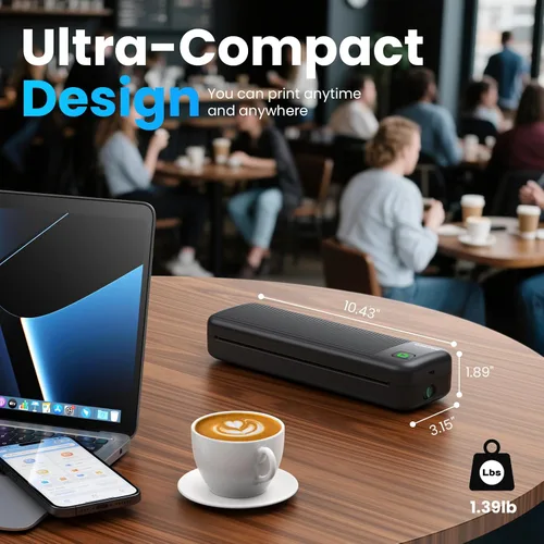 Vista 3 de Impresora portátil para viajes, impresora térmica inalámbrica Negro