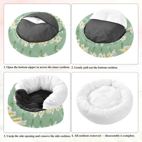 Vista 7 de Pet Dog Bed Warm & Soft Fluffy Dog Pillow Bed for Medium Size Pets Supplies XS Cartoon Narcissus Sage Green