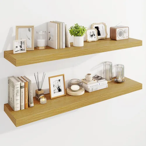 Vista 45 de Marsmiles Estantes flotantes de 32" para pared, estantes de madera con soportes invisibles, juego de 2, estante de pared de estilo rústico de granja