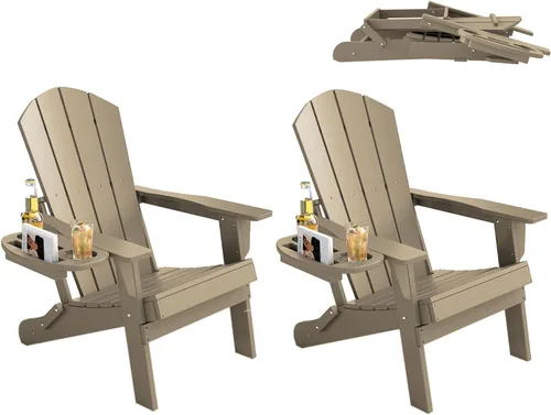 Vista 61 de FOOWIN Silla Adirondack plegable, sillas Adirondack de polietileno de alta densidad con soporte para tazas, sillas de plástico resistentes a