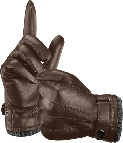 Vista 7 de Aegend Guantes de cuero para hombre, forro suave y cálido de mano completa, pantalla táctil de mano completa, regalo de invierno térmico