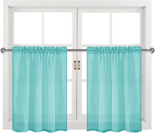 Vista 32 de DWCN Juego de 2 paneles de cortinas traslúcidas blancas de 84 pulgadas de largo, cortinas de gasa con bolsillo para barra para sala de Blanco