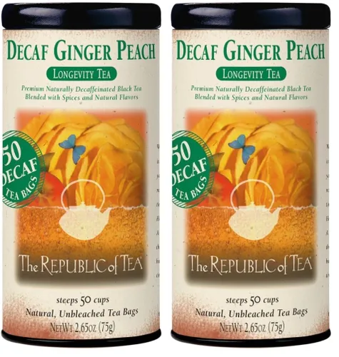 Vista 8 de The Republic of Tea Té negro de jengibre y melocotón descafeinado, lata de 50 bolsas