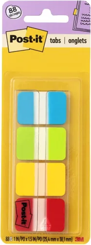 Post-it Pestañas adhesivas, 1 pulgada x 1.5 pulgadas, 4 blocs de pestañas para libros en varios colores para marcadores, anotaciones, lectura y