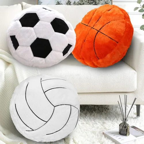 Vista 5 de Almohada de voleibol, suave y esponjosa, almohada de felpa redonda de voleibol, almohada deportiva, almohada decorativa en forma de voleibol
