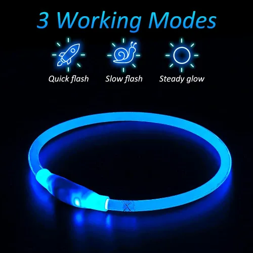 Vista 2 de Paquete de 2 collares de perro LED recargables por USB, collar de perro ajustable de TPU para perros grandes, medianos y pequeños (azul x2)
