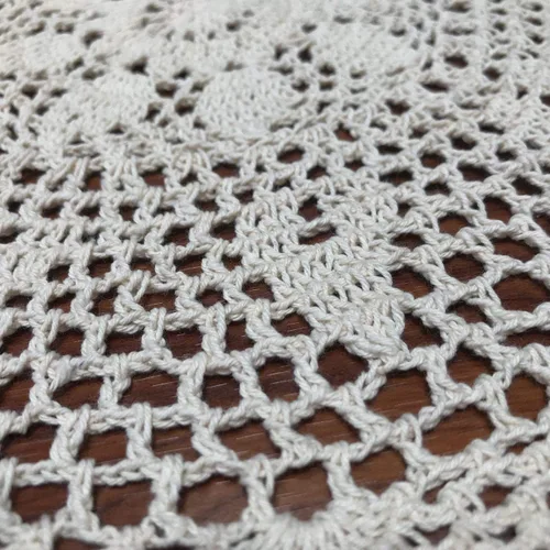 Vista 4 de Damanni Mantel de encaje hecho a mano de algodón hecho a mano, redondo, beige, 12 pulgadas