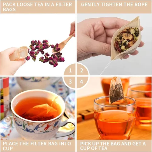 Vista 3 de Bolsas de filtro de té con cuchara de té gratis, material seguro y natural, infusor de té desechable para té de hojas sueltas, café, especias
