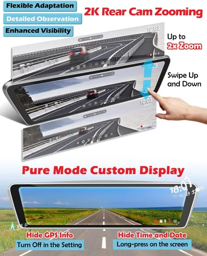 Vista 5 de NikoMaku Cámara de espejo retrovisor original real con lente frontal separada, cámara de tablero de espejo de 10 pulgadas, pantalla táctil completa