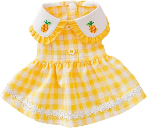 Vista 14 de Vestido para perro con manga abombada, amarillo limón, girasol, piña, a cuadros, ropa de verano para perros pequeños y niñas