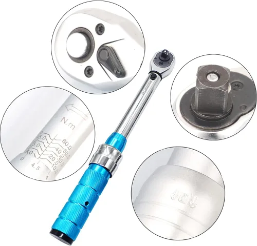 Vista 4 de ThreeH Llave dinamométrica de clic de 3/8 pulgadas 5-60 Nm/3.6-44ft-lb Llave dinamométrica ajustable de doble dirección con estuche