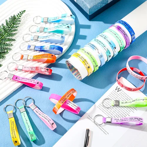 Vista 4 de Unittype 120 Pcs Bible Verse Bracelet Christian Scripture Keychain Bulk Religious Easter Gifts for Church Carnival Men Women
