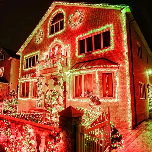 Vista 7 de Luces de Hadas LED a Batería, 16.4 pies Luces de Cadena de Navidad Rojas y Verdes, Luces de Cadena Estrelladas de Alambre de Cobre Alimentadas por