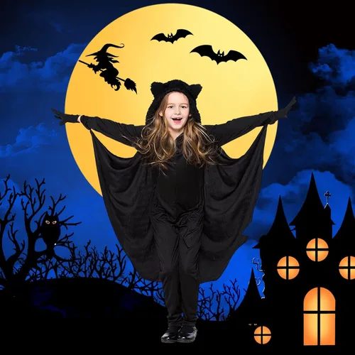 Vista 6 de KaTiSeMo Disfraz de murciélago de Halloween para niños, disfraz de murciélago vampiro para niños, disfraces de murciélago de Halloween con alas