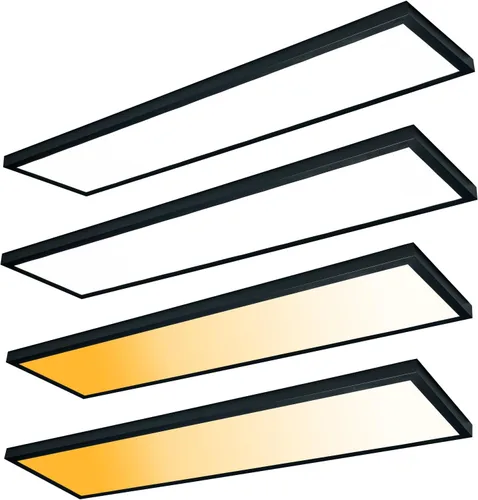 Vista 16 de Lámpara de panel plano LED negra de 1x4 pies, montaje en superficie, 5000K-4000K-3000K seleccionable y regulable Triac, lámpara de techo rectangular
