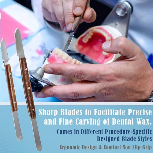 Vista 4 de A2Z Scilab Fahenstock Dental - Cuchillo grande y pequeño, espátula para modelar, laboratorio, cera, 2 piezas, cuchillas de acero inoxidable