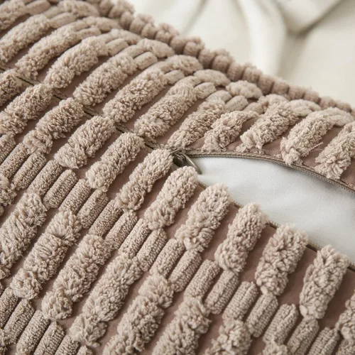 Vista 3 de Juego de 2 fundas de almohada decorativas de 20 x 20 pulgadas para sala de estar, sofá, cama, sofá, funda de cojín cuadrada de pana a rayas bohemias