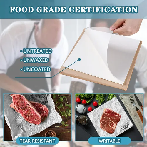 Vista 3 de Papel de sublimación de carne sin cera, papel de carnicero desechable precortado blanco de 12 x 12 pulgadas para ahumar carne y barbacoa, 50