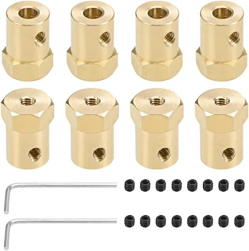 Vista 5 de uxcell Acoplador hexagonal de 0.118 in con motor de orificio hexagonal de latón acoplamiento flexible para ruedas de automóvil, neumáticos, motor