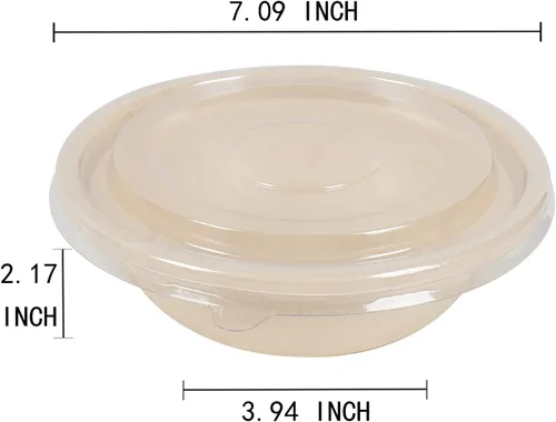 Vista 6 de JAYEEY Cuencos desechables redondos de 25 onzas con tapas, cuencos de papel de fibra de caña de azúcar, recipientes para alimentos, preparación